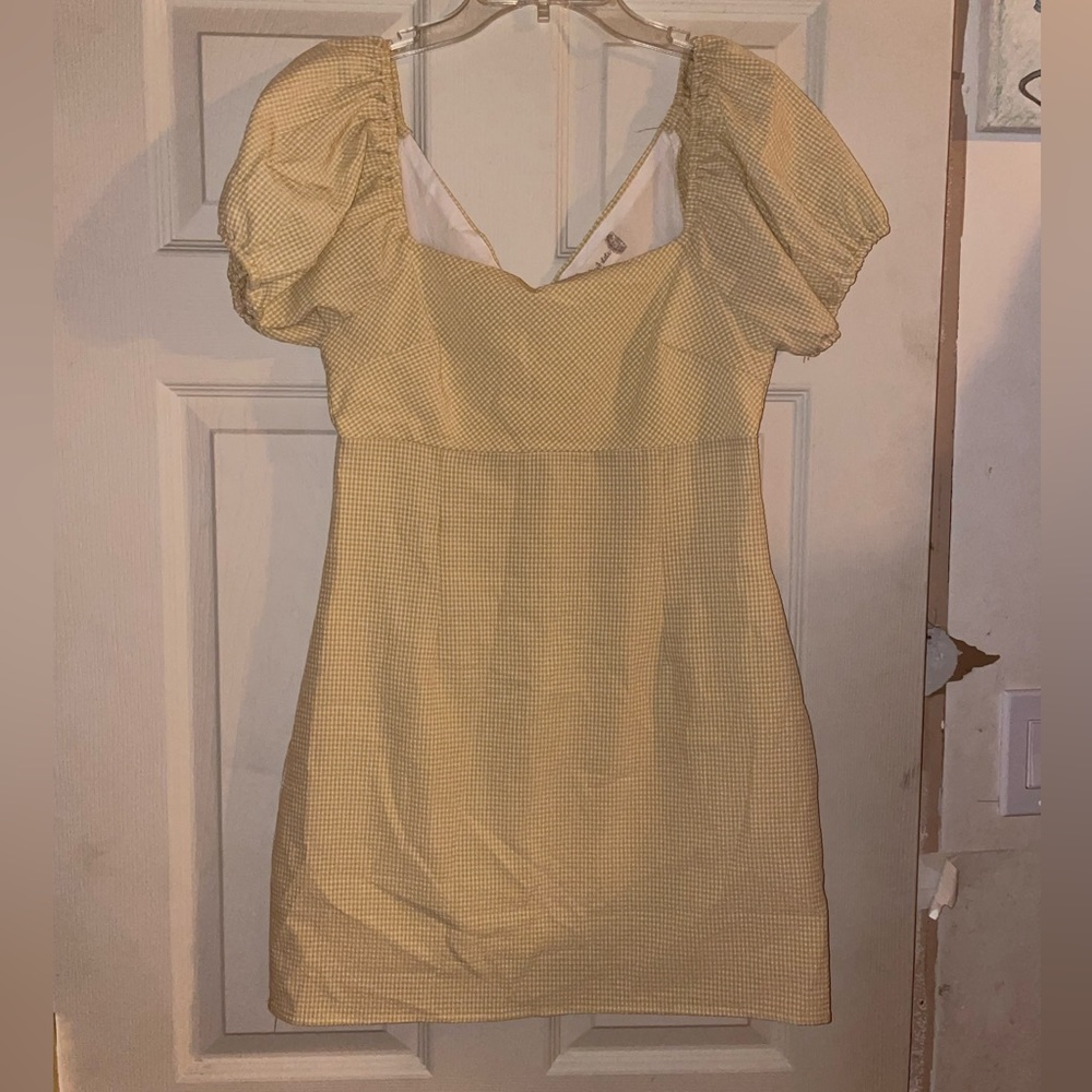 Altar’d State Yellow Gingham Puff Sleeve Dress